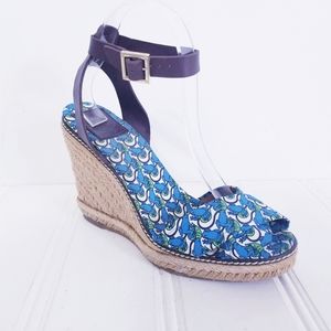 Tory Burch Wedges High Heel Espadrille Ankle Strap Sandal Shoes Womens Size 10